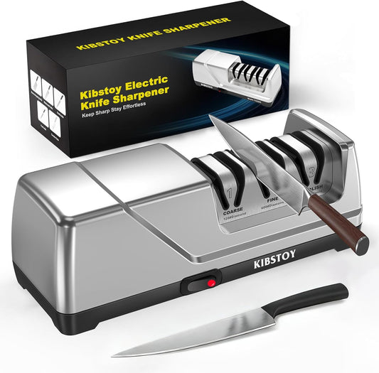 Knife Sharpener Electric, 3-Stage Professional Kitchen Sharpener with 100% Diamond Abrasive, 15° Precision Angle, Magnetic Dust Box, Fast Sharpening & Repair for Chef Knife, Paring Knife