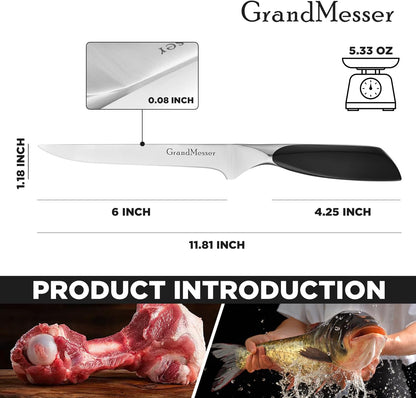 Boning & Fillet Knife, 6" Deboning Knife, Fish Knives for Meat Poultry Cutting, Unique Ergonomic Handle Design.
