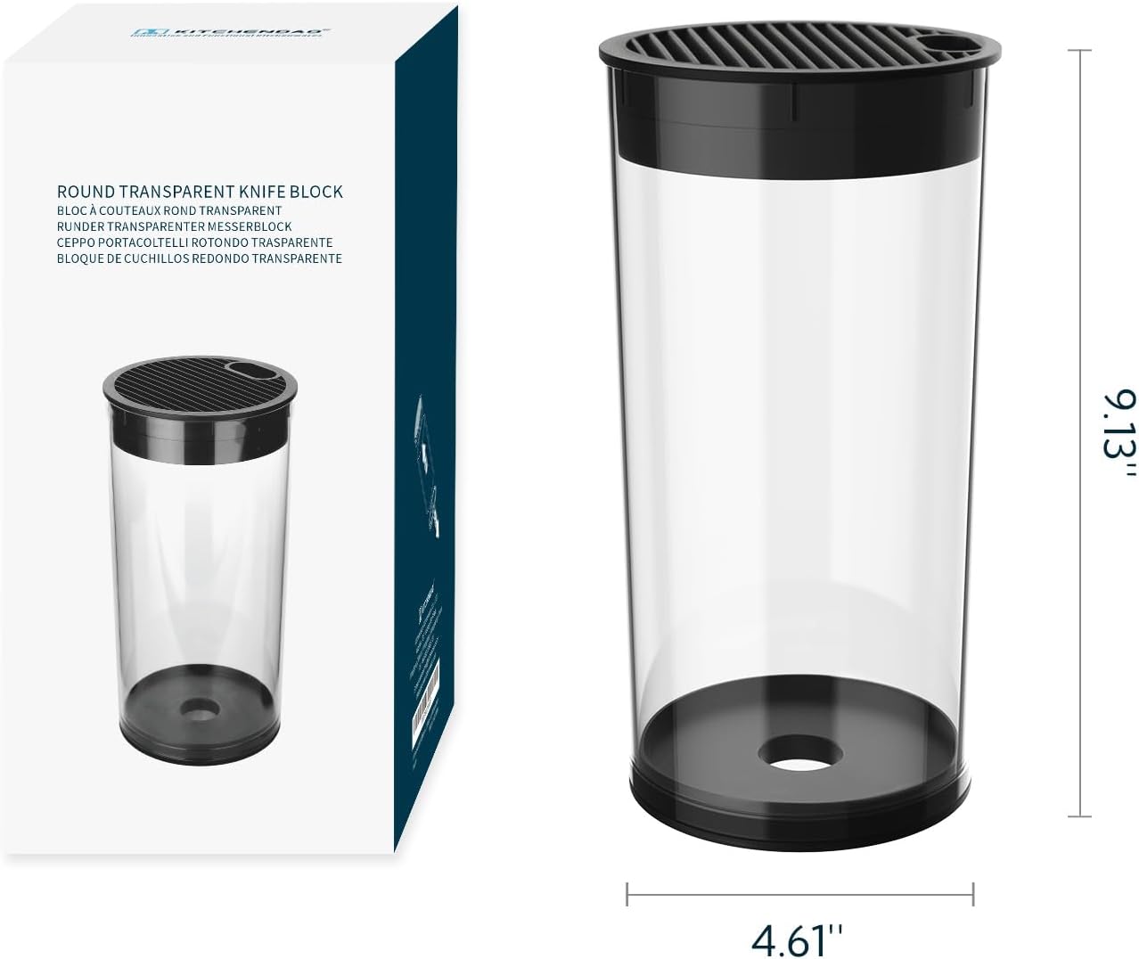 Universal Knife Block without Knives, Round Kitchen Knife Holder with Scissors Slot，Space Saver Knife Storage with Clear Barrel - Unique Slot Design to Protect Blades and Detach for Easy Cleaning