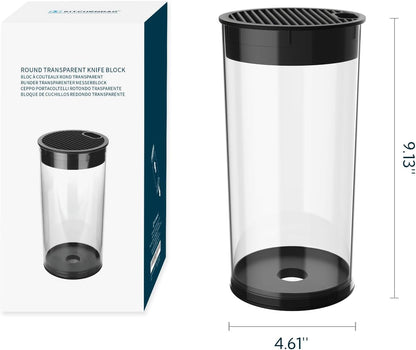 Universal Knife Block without Knives, Round Kitchen Knife Holder with Scissors Slot，Space Saver Knife Storage with Clear Barrel - Unique Slot Design to Protect Blades and Detach for Easy Cleaning