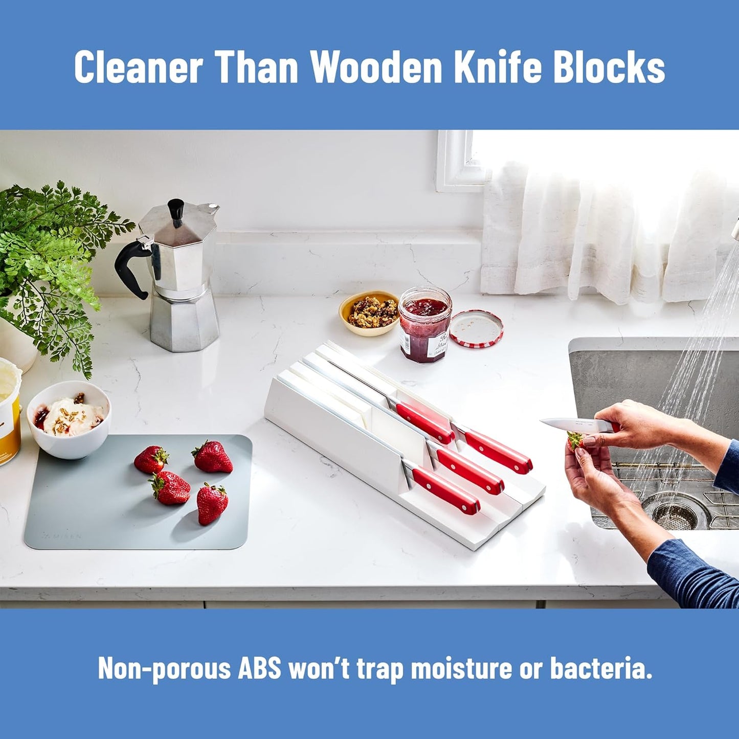 Modular Knife Storage - Magnetic Drawer Organizer, Holder for All Knife Brands up to 11 inches, Compact ABS Design, Easy to Clean - Large (15.75 × 2.25 × 2.5 in), White