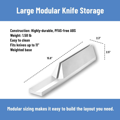 Modular Knife Storage - Magnetic Drawer Organizer, Holder for All Knife Brands up to 11 inches, Compact ABS Design, Easy to Clean - Large (15.75 × 2.25 × 2.5 in), White