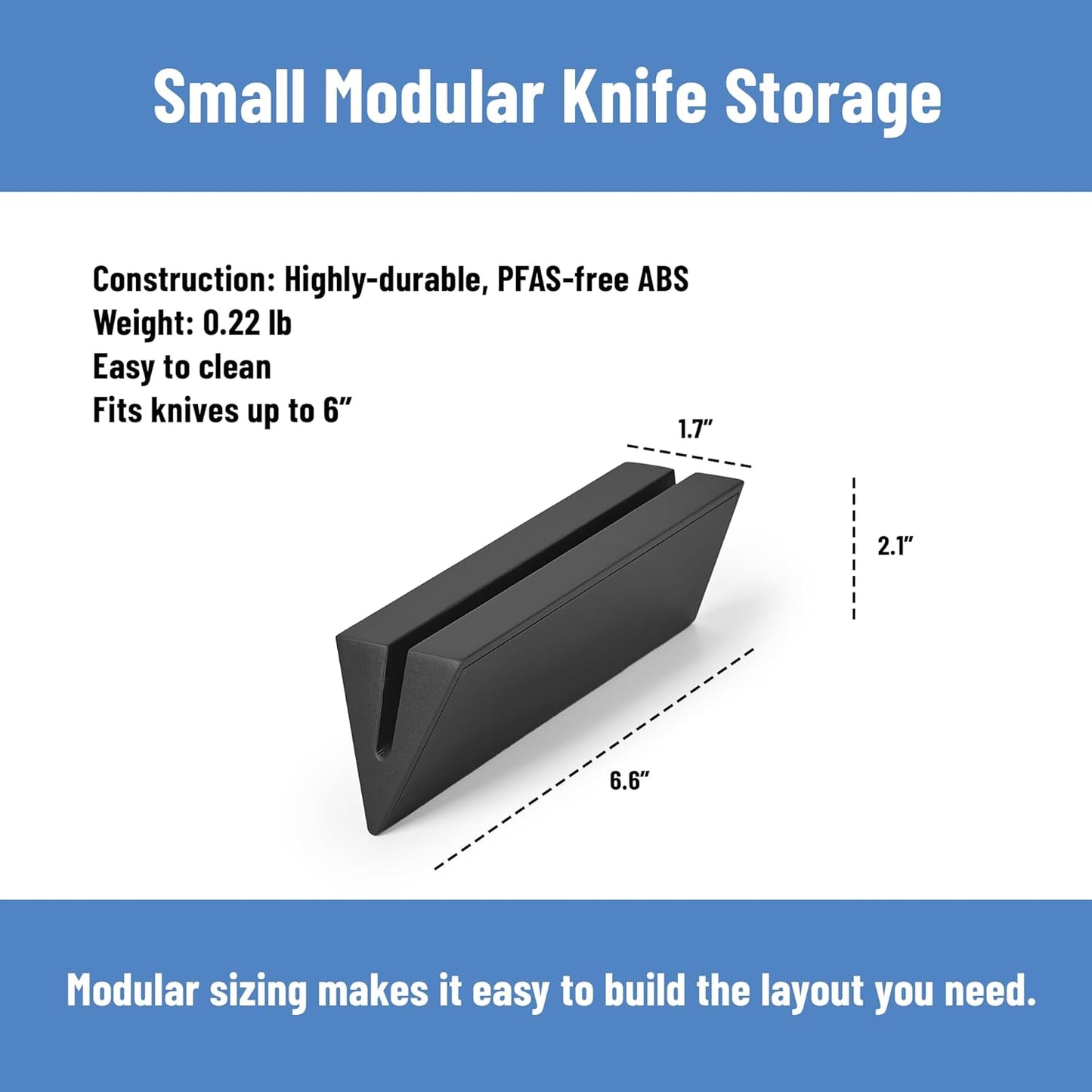 Modular Knife Storage - Magnetic Drawer Organizer, Holder for All Knife Brands up to 11 inches, Compact ABS Design, Easy to Clean - Large (15.75 × 2.25 × 2.5 in), White