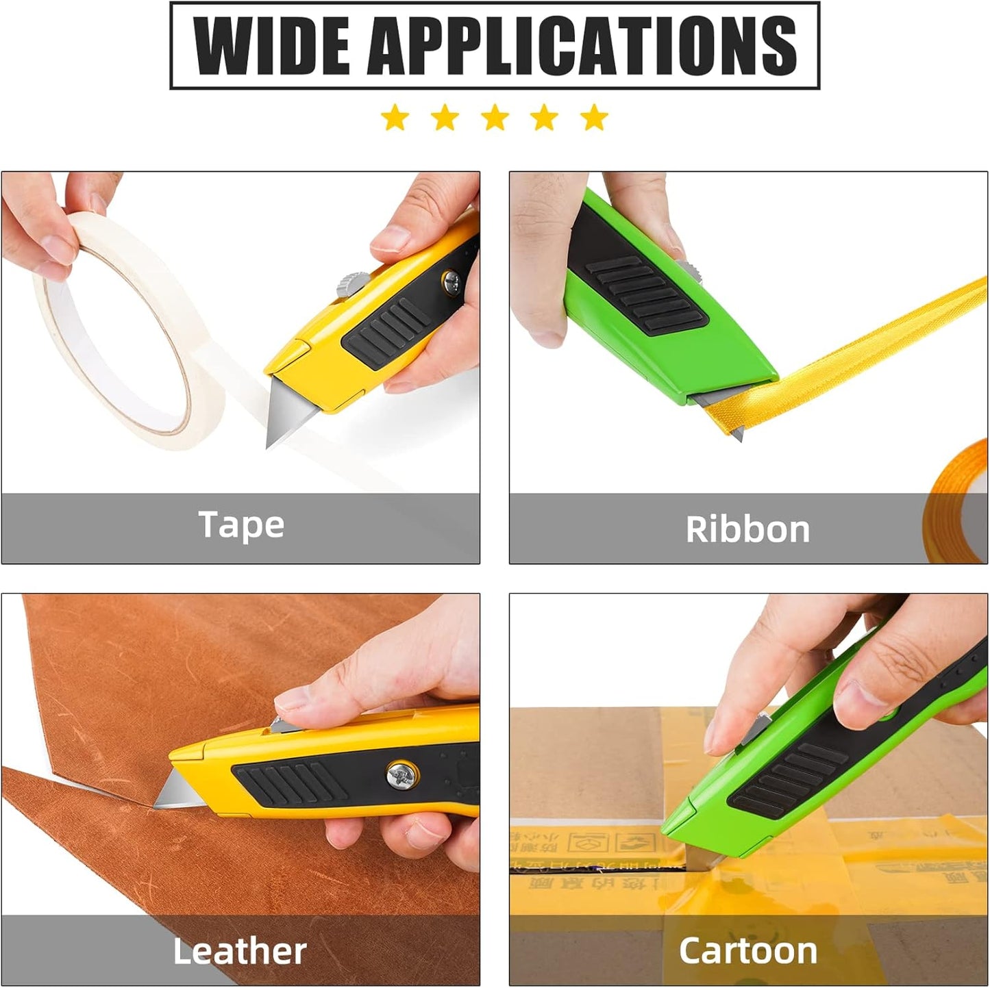 4 Pack Box Cutters, Utility Knives Retractable with 10 SK5 Blades | Aluminum Alloy Body Box Cutters Retractable, Slide Lock Utility Knife Heavy Duty for Cardboard, Carpet, Packages And Work