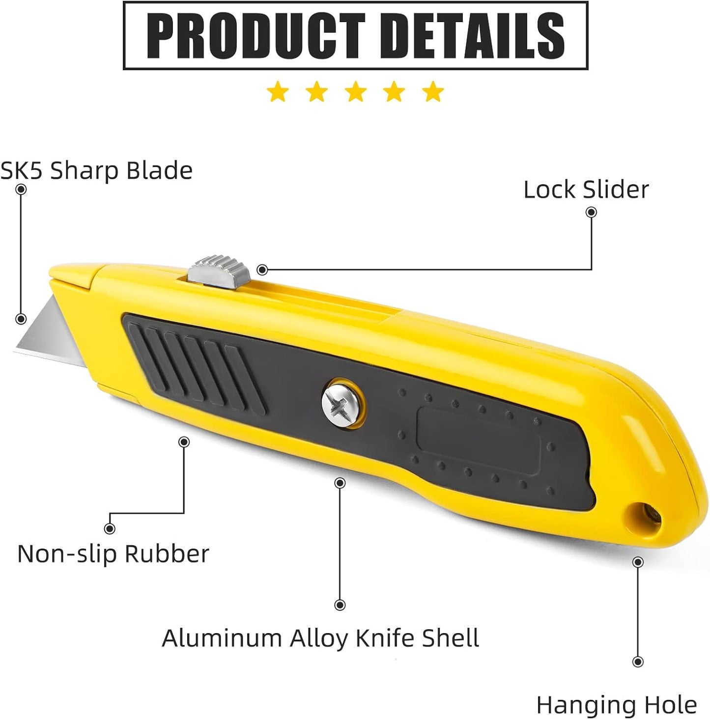 4 Pack Box Cutters, Utility Knives Retractable with 10 SK5 Blades | Aluminum Alloy Body Box Cutters Retractable, Slide Lock Utility Knife Heavy Duty for Cardboard, Carpet, Packages And Work