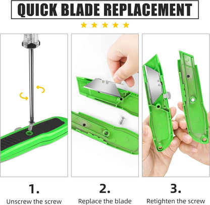 4 Pack Box Cutters, Utility Knives Retractable with 10 SK5 Blades | Aluminum Alloy Body Box Cutters Retractable, Slide Lock Utility Knife Heavy Duty for Cardboard, Carpet, Packages And Work