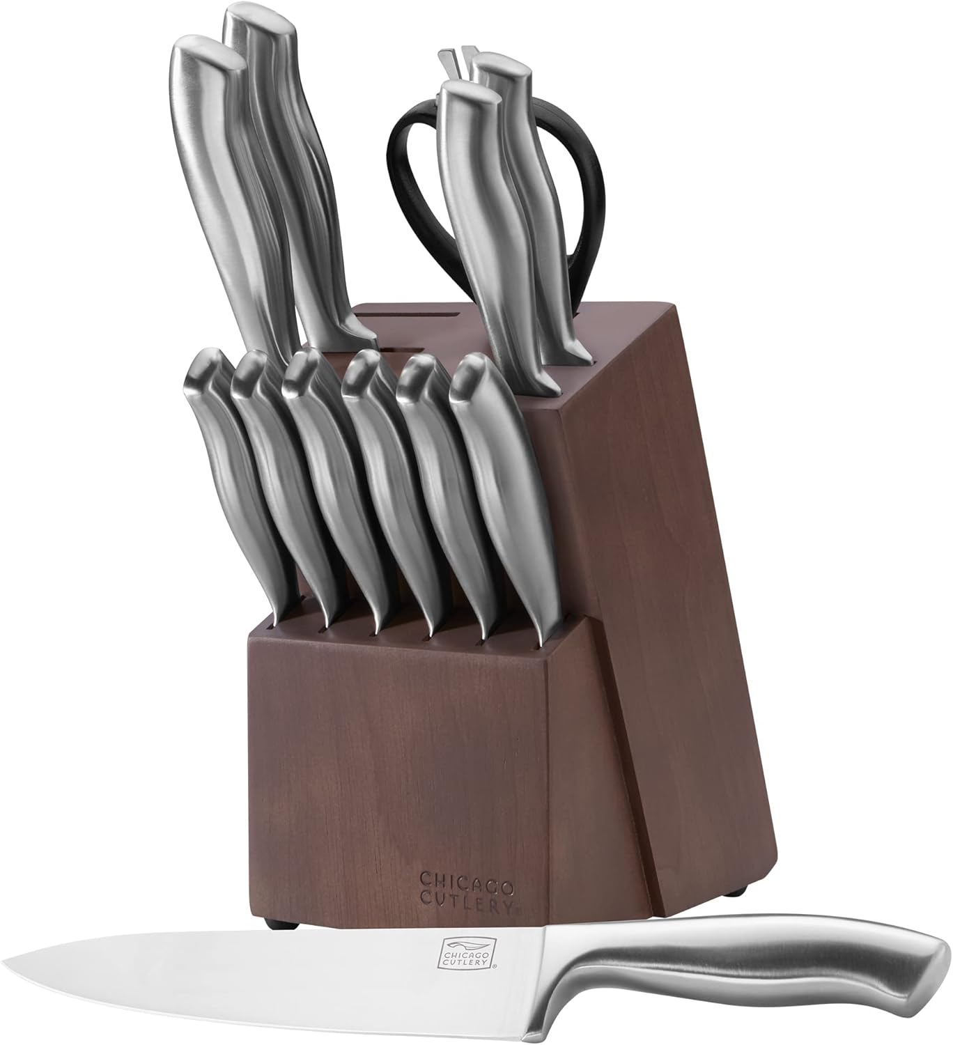 Insignia (13-PC) Kitchen Knife Block Set With Wooden Block, Contoured Handles and Sharp Stainless Steel Professional Chef Knife Set & Scissors