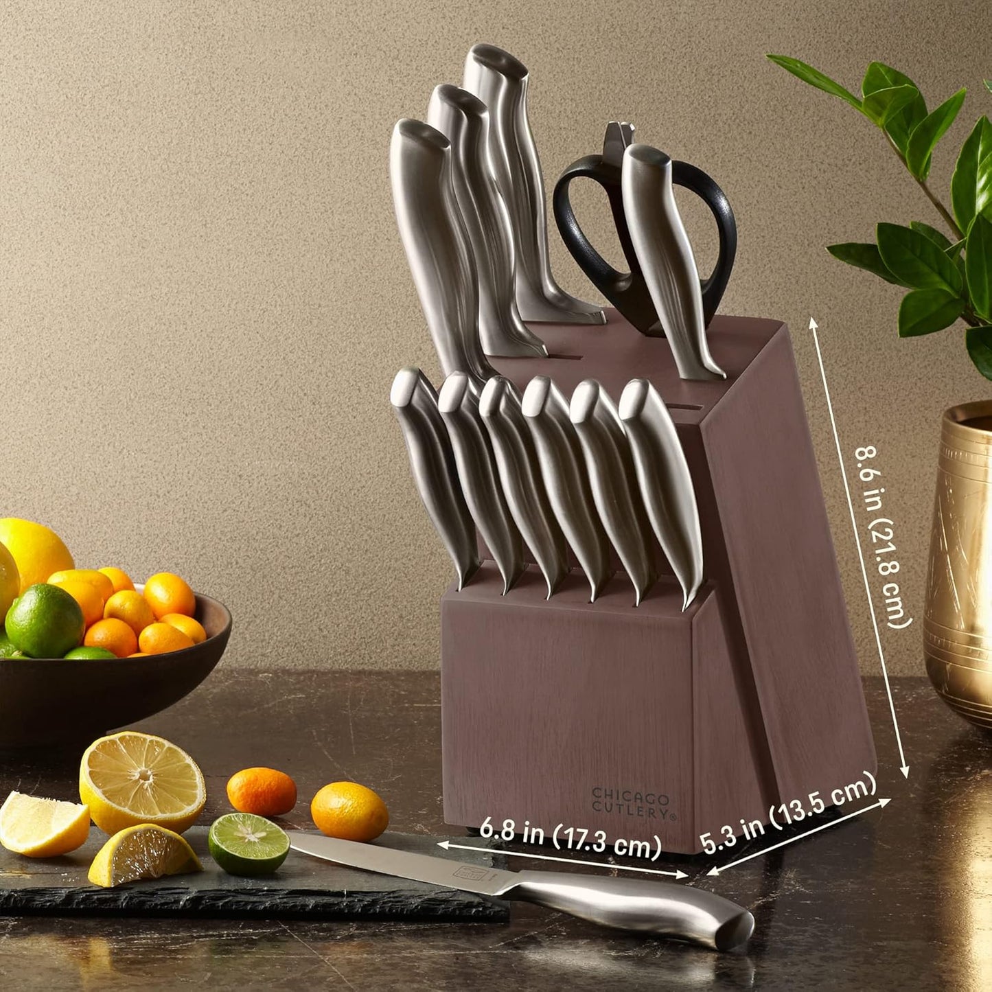 Insignia (13-PC) Kitchen Knife Block Set With Wooden Block, Contoured Handles and Sharp Stainless Steel Professional Chef Knife Set & Scissors