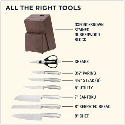 Insignia (13-PC) Kitchen Knife Block Set With Wooden Block, Contoured Handles and Sharp Stainless Steel Professional Chef Knife Set & Scissors