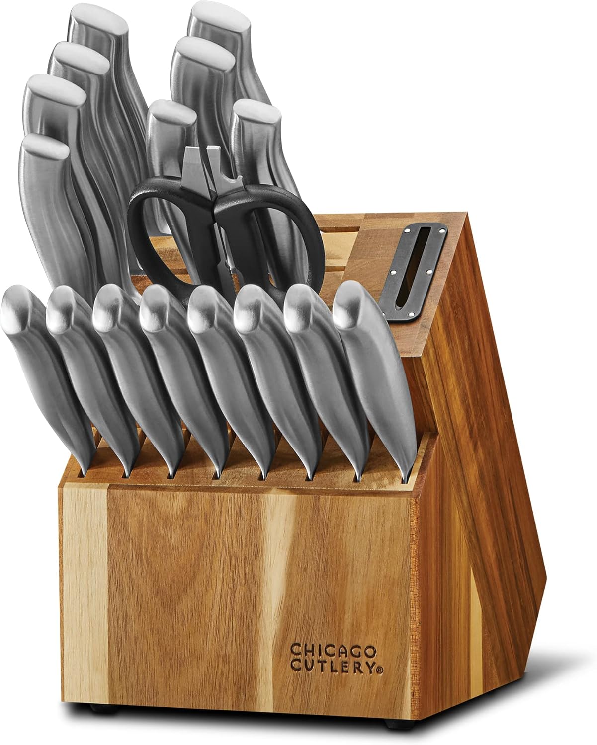 Insignia (13-PC) Kitchen Knife Block Set With Wooden Block, Contoured Handles and Sharp Stainless Steel Professional Chef Knife Set & Scissors