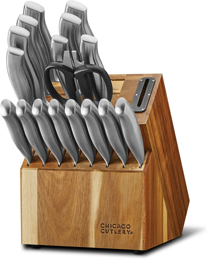 Insignia (13-PC) Kitchen Knife Block Set With Wooden Block, Contoured Handles and Sharp Stainless Steel Professional Chef Knife Set & Scissors