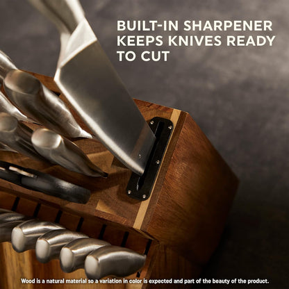 Insignia (13-PC) Kitchen Knife Block Set With Wooden Block, Contoured Handles and Sharp Stainless Steel Professional Chef Knife Set & Scissors