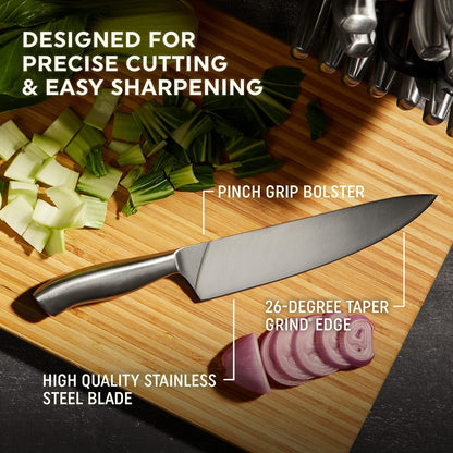 Insignia (13-PC) Kitchen Knife Block Set With Wooden Block, Contoured Handles and Sharp Stainless Steel Professional Chef Knife Set & Scissors