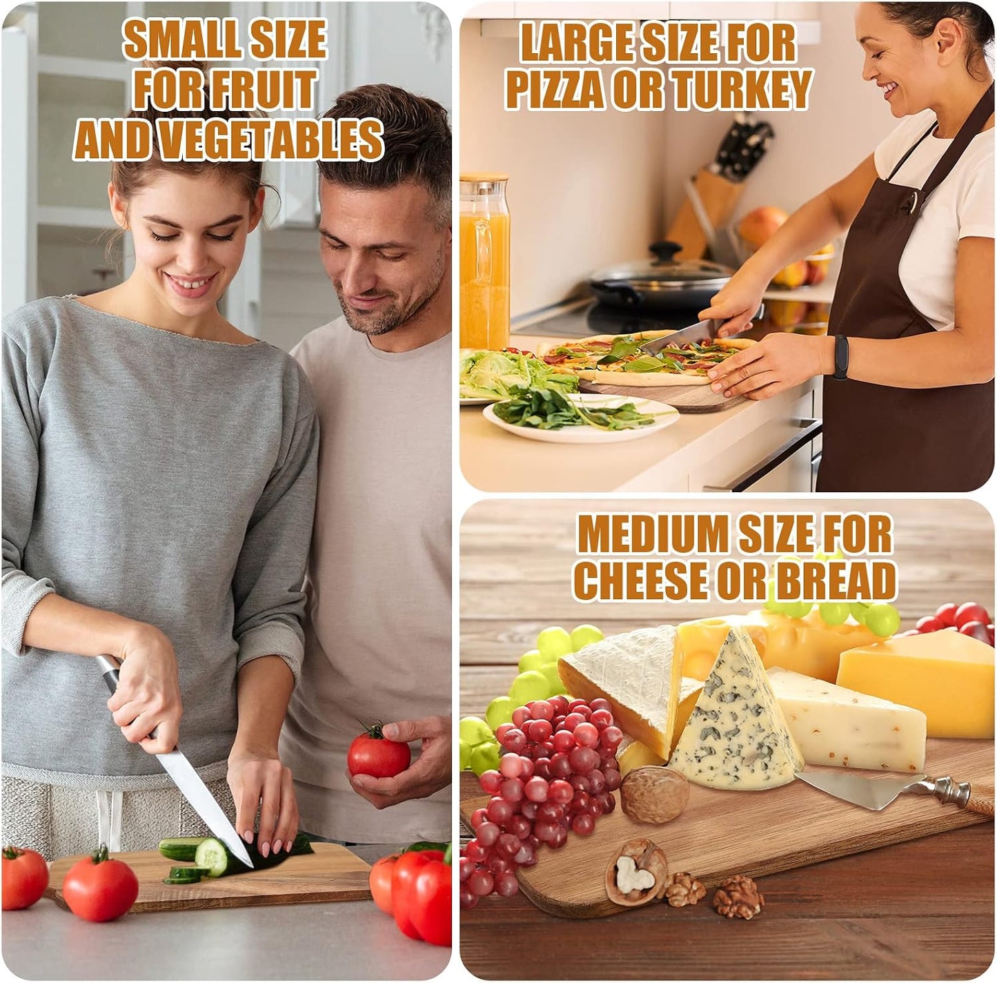 12 Packs Wooden Cutting Board Set with Handles 15 x 7 Inch Large Kitchen Serving Plain Chopping Board Bulk Gifts for Mom for Vegetables Meat Pizza Cheese Fruit Bread(Bamboo)