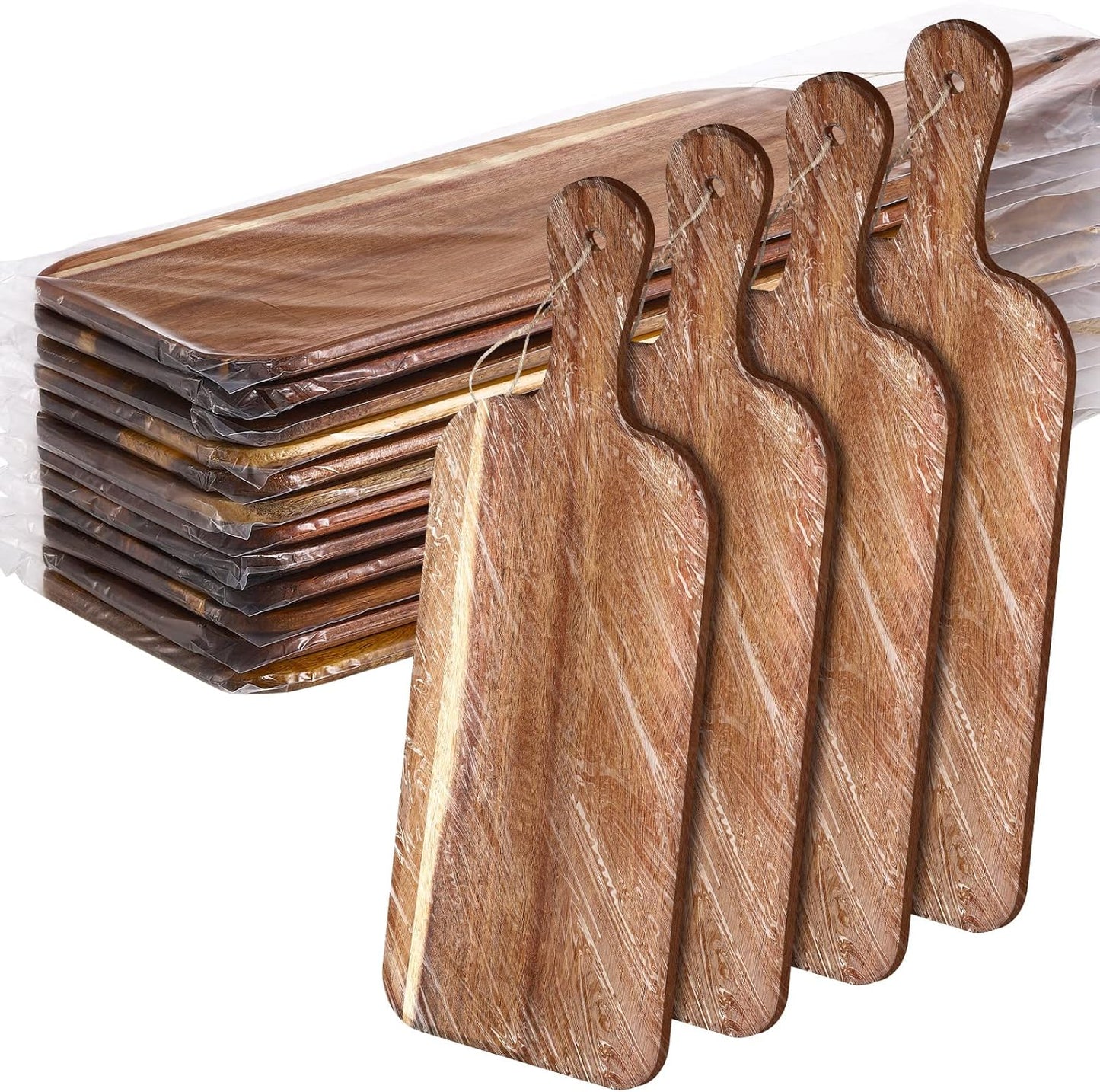 12 Packs Wooden Cutting Board Set with Handles 15 x 7 Inch Large Kitchen Serving Plain Chopping Board Bulk Gifts for Mom for Vegetables Meat Pizza Cheese Fruit Bread(Bamboo)