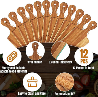 12 Packs Wooden Cutting Board Set with Handles 15 x 7 Inch Large Kitchen Serving Plain Chopping Board Bulk Gifts for Mom for Vegetables Meat Pizza Cheese Fruit Bread(Bamboo)