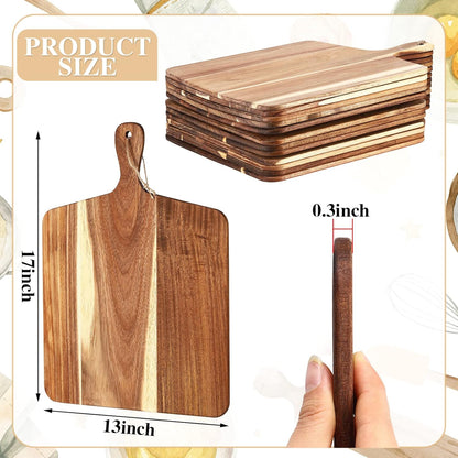 12 Packs Wooden Cutting Board Set with Handles 15 x 7 Inch Large Kitchen Serving Plain Chopping Board Bulk Gifts for Mom for Vegetables Meat Pizza Cheese Fruit Bread(Bamboo)