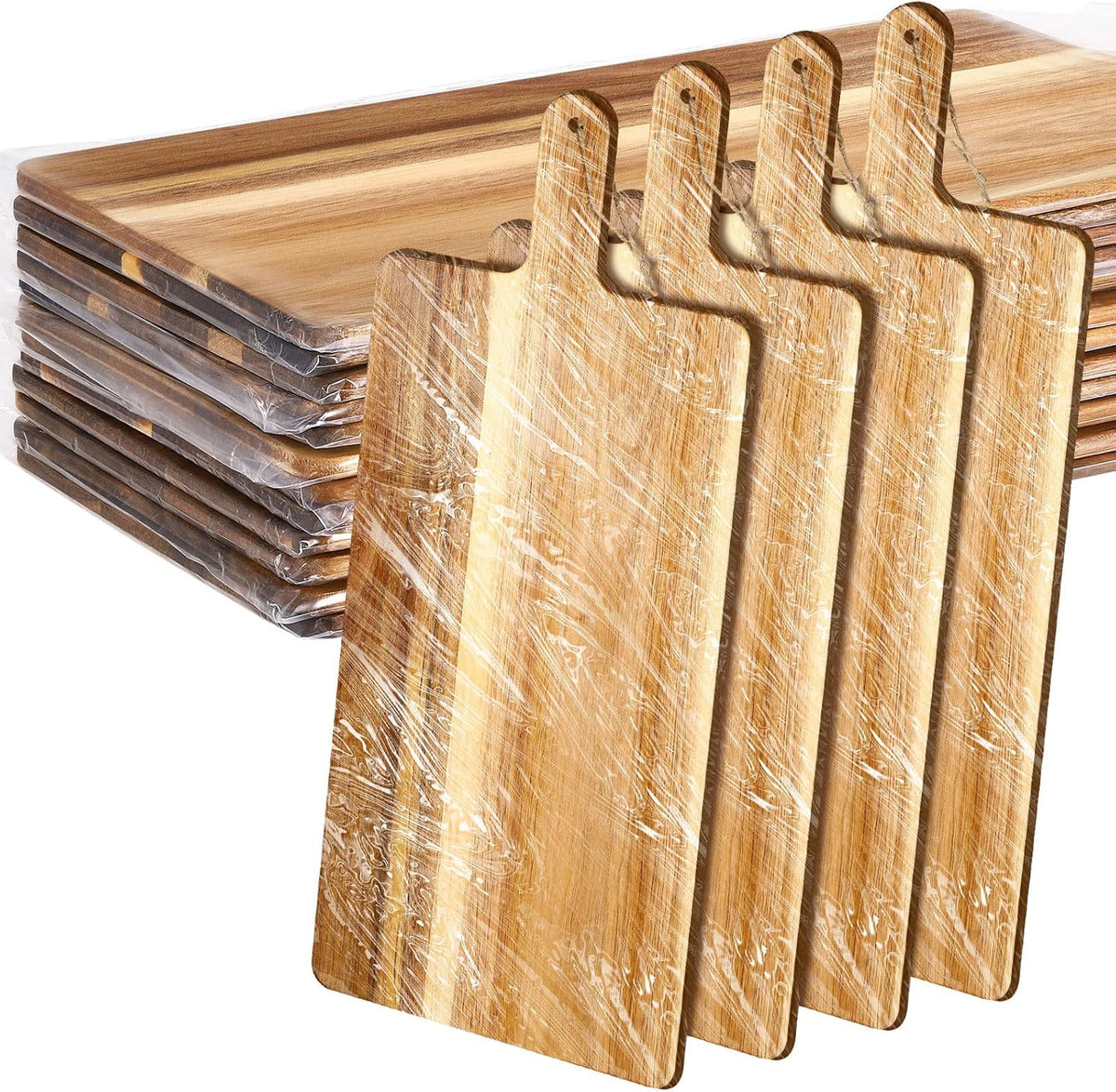 12 Packs Wooden Cutting Board Set with Handles 15 x 7 Inch Large Kitchen Serving Plain Chopping Board Bulk Gifts for Mom for Vegetables Meat Pizza Cheese Fruit Bread(Bamboo)