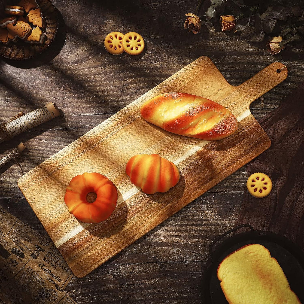 12 Packs Wooden Cutting Board Set with Handles 15 x 7 Inch Large Kitchen Serving Plain Chopping Board Bulk Gifts for Mom for Vegetables Meat Pizza Cheese Fruit Bread(Bamboo)