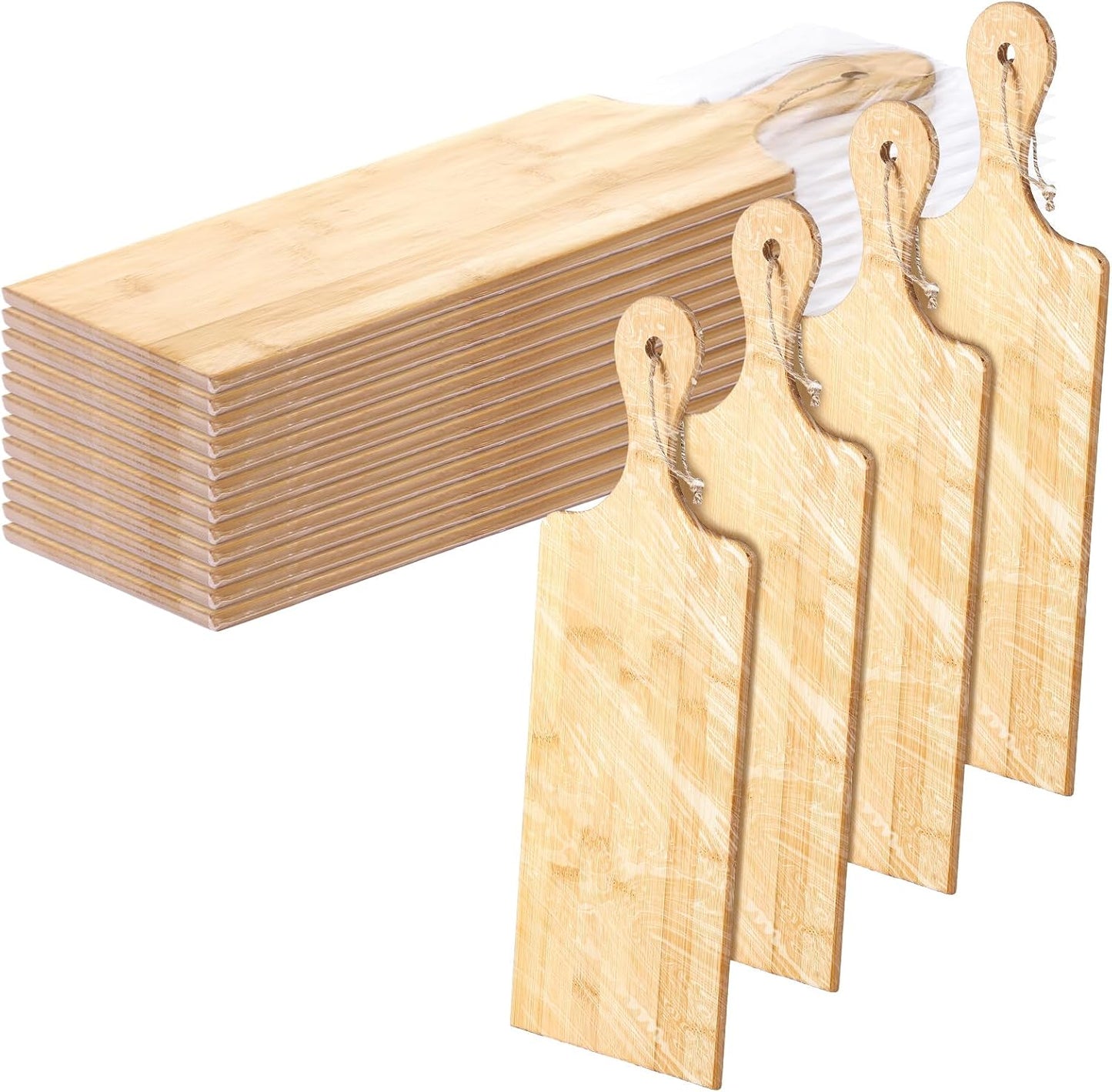 12 Packs Wooden Cutting Board Set with Handles 15 x 7 Inch Large Kitchen Serving Plain Chopping Board Bulk Gifts for Mom for Vegetables Meat Pizza Cheese Fruit Bread(Bamboo)