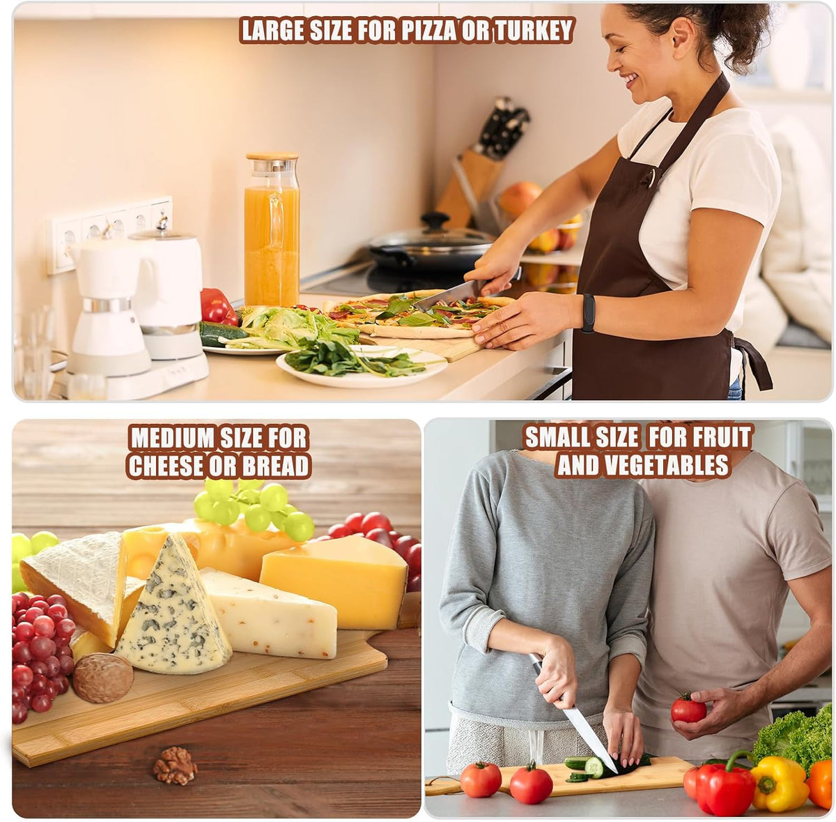 12 Packs Wooden Cutting Board Set with Handles 15 x 7 Inch Large Kitchen Serving Plain Chopping Board Bulk Gifts for Mom for Vegetables Meat Pizza Cheese Fruit Bread(Bamboo)