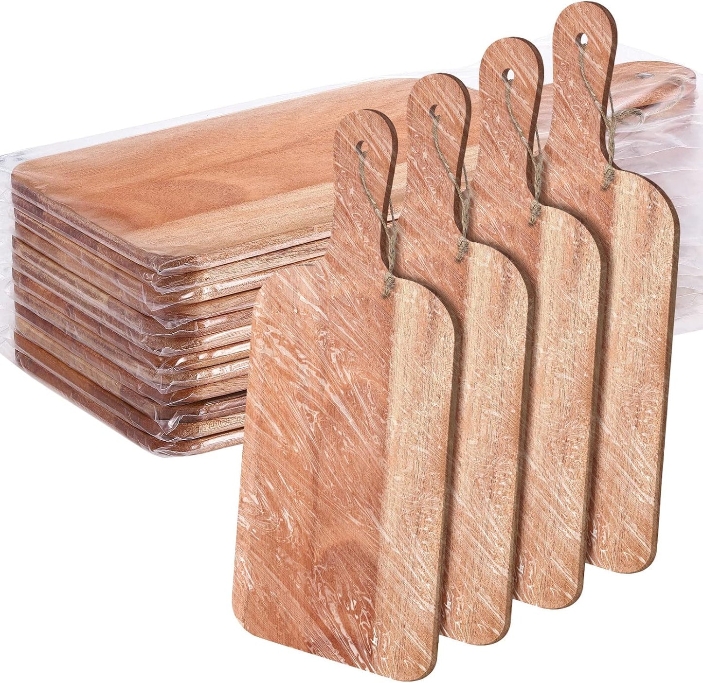 12 Packs Wooden Cutting Board Set with Handles 15 x 7 Inch Large Kitchen Serving Plain Chopping Board Bulk Gifts for Mom for Vegetables Meat Pizza Cheese Fruit Bread(Bamboo)