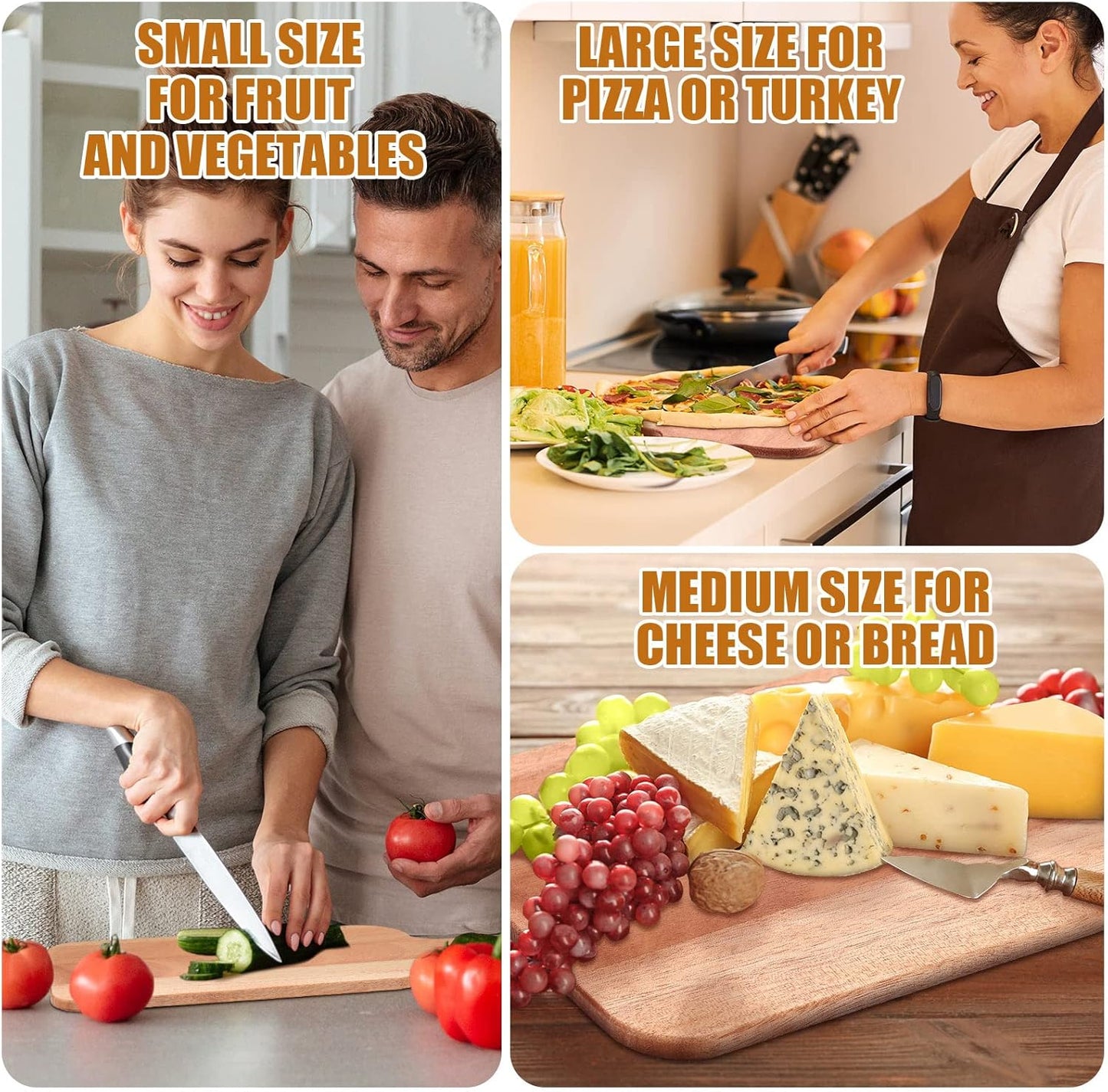 12 Packs Wooden Cutting Board Set with Handles 15 x 7 Inch Large Kitchen Serving Plain Chopping Board Bulk Gifts for Mom for Vegetables Meat Pizza Cheese Fruit Bread(Bamboo)