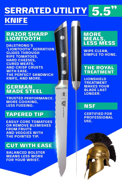 Ultimate Sandwich Knife - 6 inch Utility Knife - Gladiator Series Elite - Spreader - Forged German High-Carbon Steel - Sheath Included - Ham, Cheese, Bread Knife Gift- NSF Certified