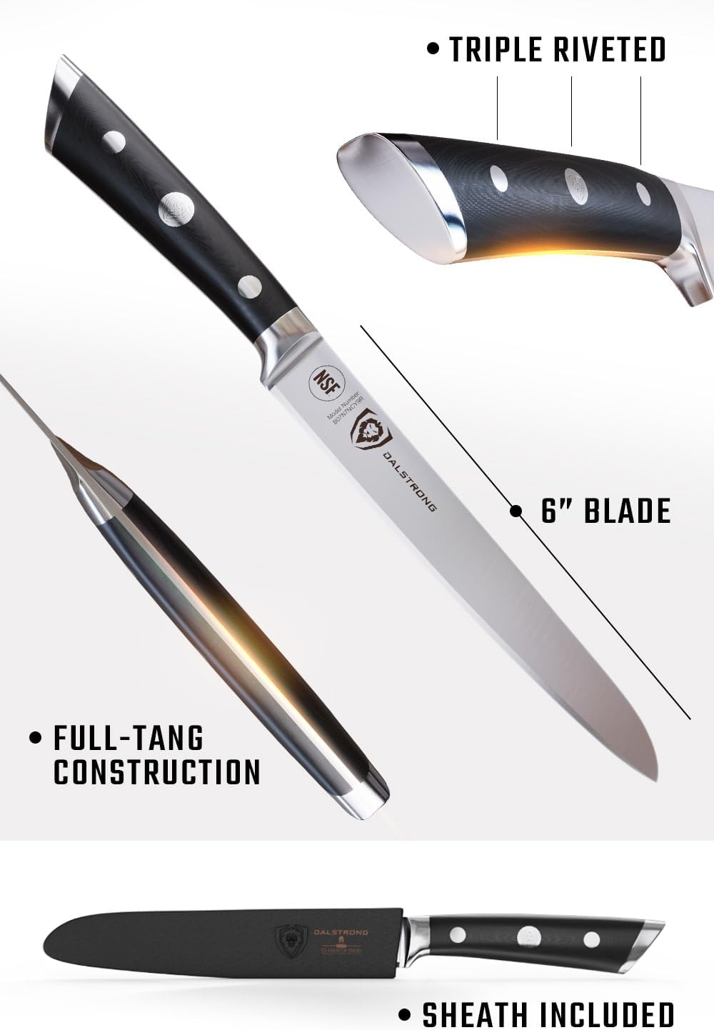 Ultimate Sandwich Knife - 6 inch Utility Knife - Gladiator Series Elite - Spreader - Forged German High-Carbon Steel - Sheath Included - Ham, Cheese, Bread Knife Gift- NSF Certified