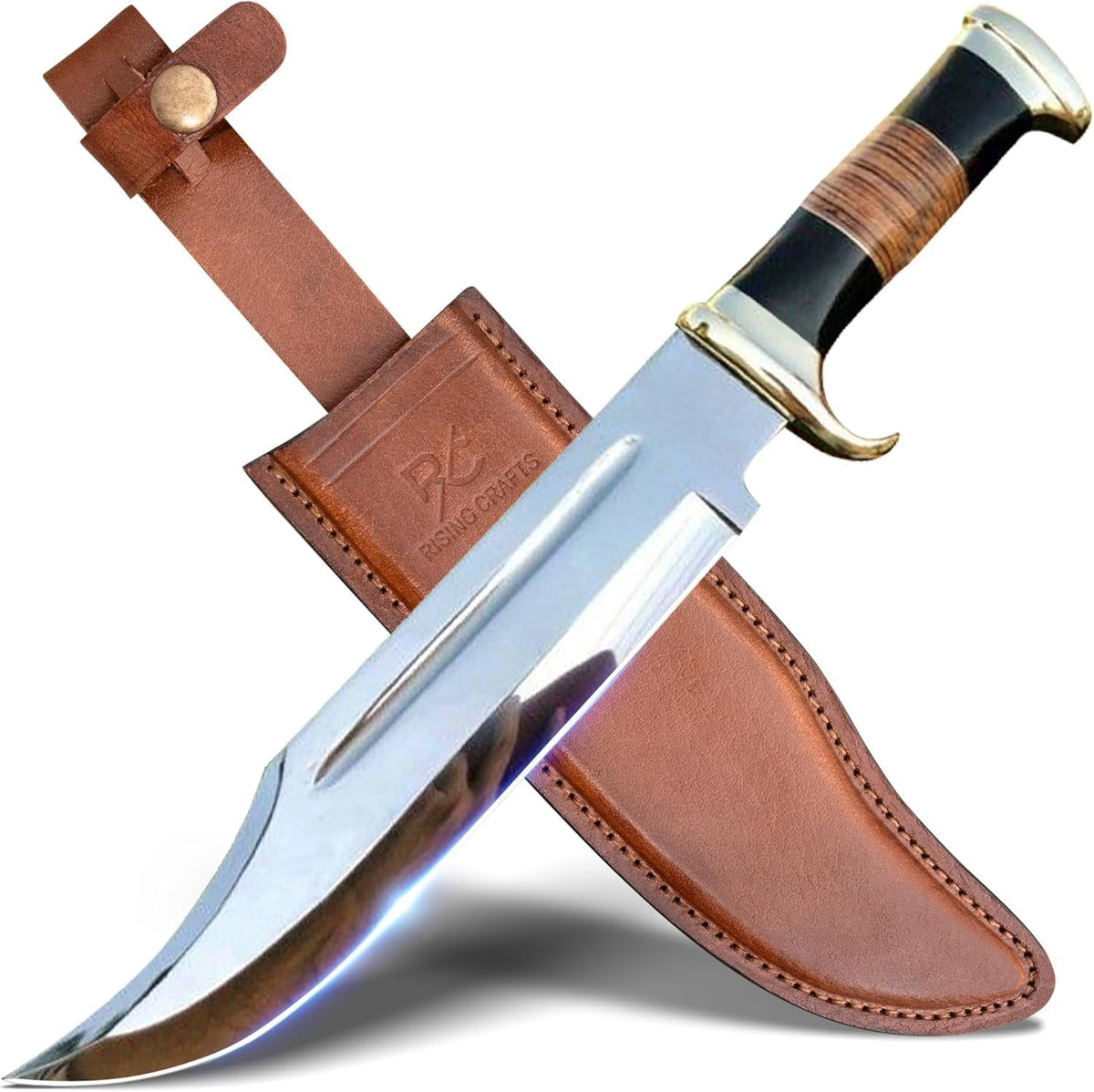 14" Crocodile Dundee Bowie Knife with Sheath-Hunting Knife with Sheath-Mirror Polished Survival Tactical Knife,Cuchillos de caza for Camping, Outdoor, Bushcraft- Knives for Men
