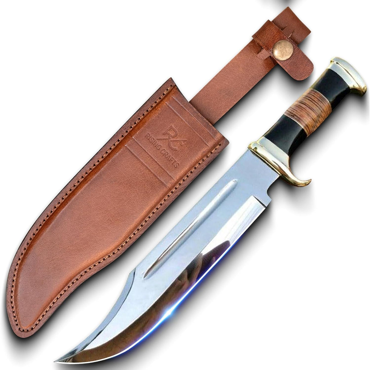 14" Crocodile Dundee Bowie Knife with Sheath-Hunting Knife with Sheath-Mirror Polished Survival Tactical Knife,Cuchillos de caza for Camping, Outdoor, Bushcraft- Knives for Men