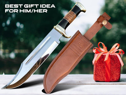 14" Crocodile Dundee Bowie Knife with Sheath-Hunting Knife with Sheath-Mirror Polished Survival Tactical Knife,Cuchillos de caza for Camping, Outdoor, Bushcraft- Knives for Men