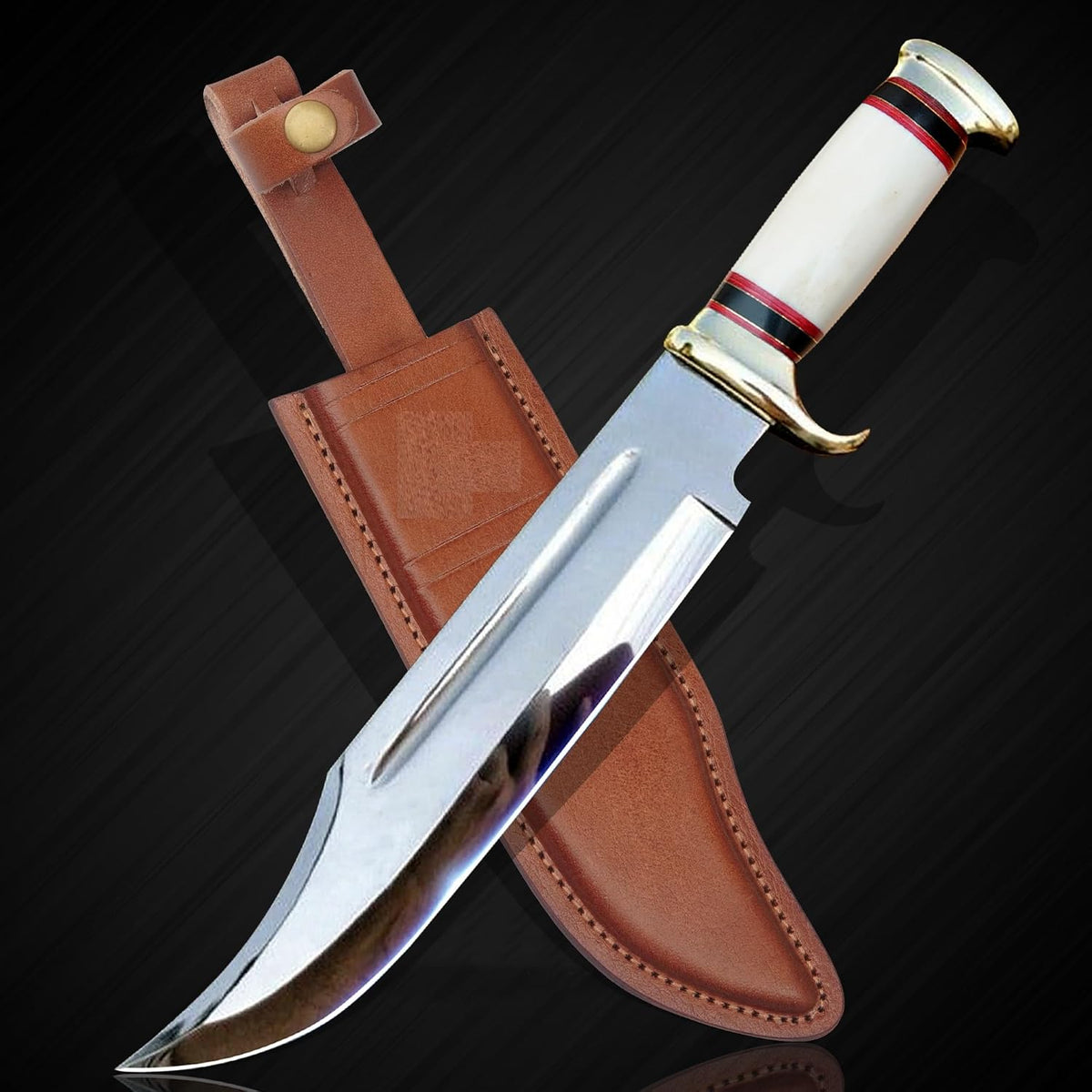 14" Crocodile Dundee Bowie Knife with Sheath-Hunting Knife with Sheath-Mirror Polished Survival Tactical Knife,Cuchillos de caza for Camping, Outdoor, Bushcraft- Knives for Men