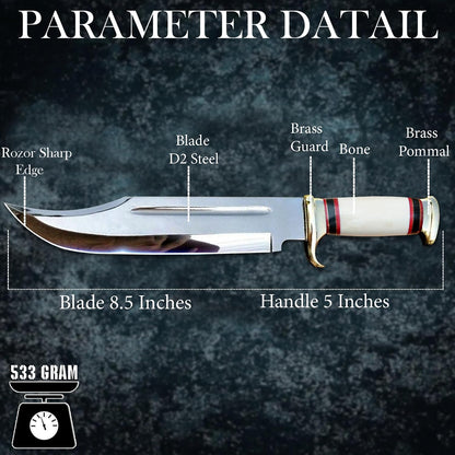 14" Crocodile Dundee Bowie Knife with Sheath-Hunting Knife with Sheath-Mirror Polished Survival Tactical Knife,Cuchillos de caza for Camping, Outdoor, Bushcraft- Knives for Men