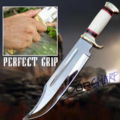 14" Crocodile Dundee Bowie Knife with Sheath-Hunting Knife with Sheath-Mirror Polished Survival Tactical Knife,Cuchillos de caza for Camping, Outdoor, Bushcraft- Knives for Men