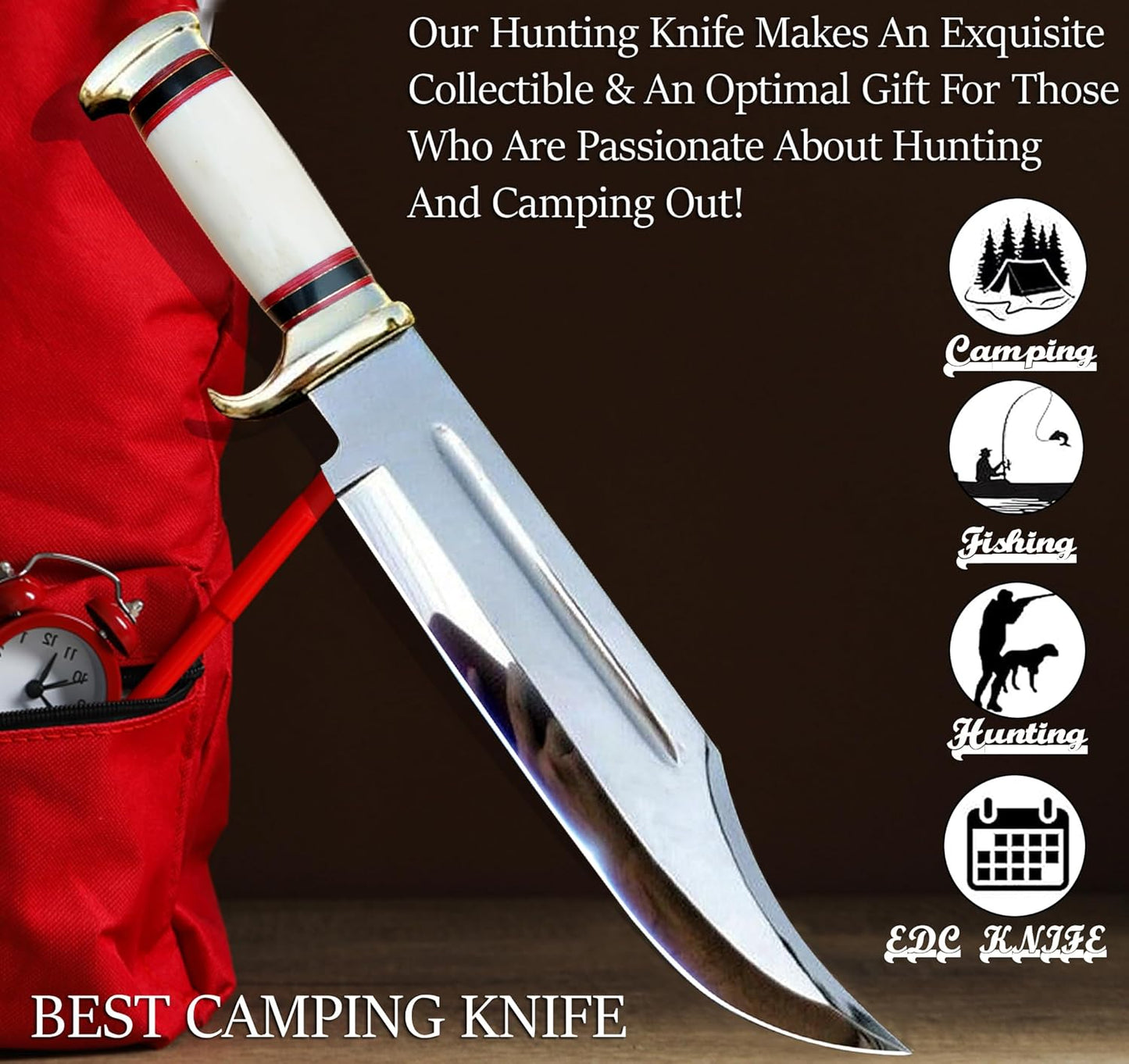14" Crocodile Dundee Bowie Knife with Sheath-Hunting Knife with Sheath-Mirror Polished Survival Tactical Knife,Cuchillos de caza for Camping, Outdoor, Bushcraft- Knives for Men