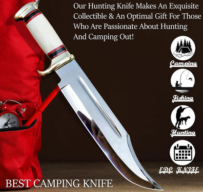 14" Crocodile Dundee Bowie Knife with Sheath-Hunting Knife with Sheath-Mirror Polished Survival Tactical Knife,Cuchillos de caza for Camping, Outdoor, Bushcraft- Knives for Men