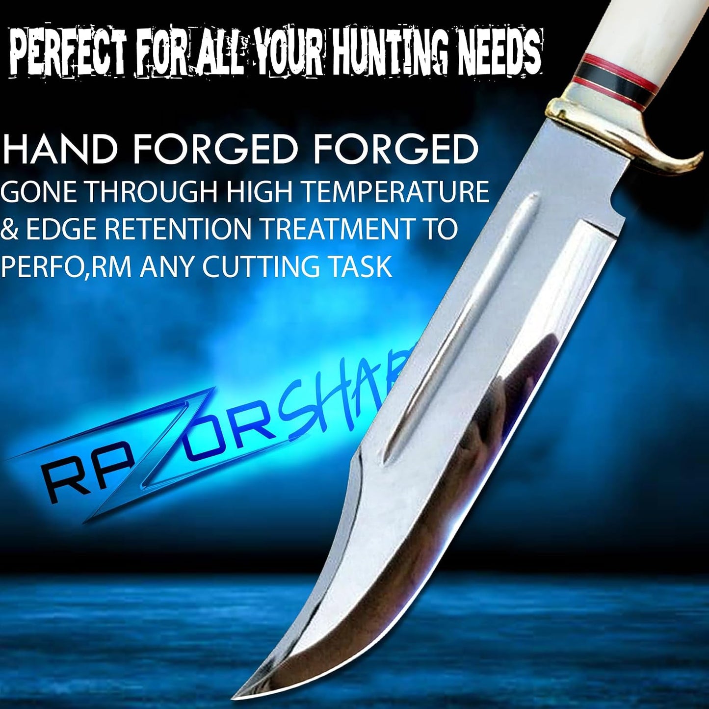 14" Crocodile Dundee Bowie Knife with Sheath-Hunting Knife with Sheath-Mirror Polished Survival Tactical Knife,Cuchillos de caza for Camping, Outdoor, Bushcraft- Knives for Men
