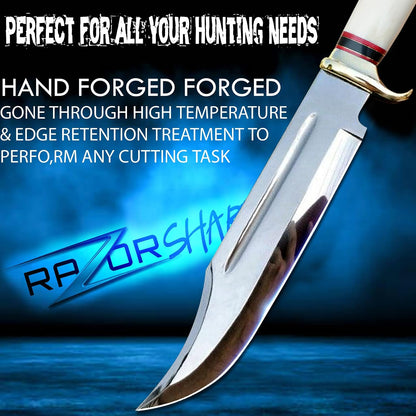 14" Crocodile Dundee Bowie Knife with Sheath-Hunting Knife with Sheath-Mirror Polished Survival Tactical Knife,Cuchillos de caza for Camping, Outdoor, Bushcraft- Knives for Men