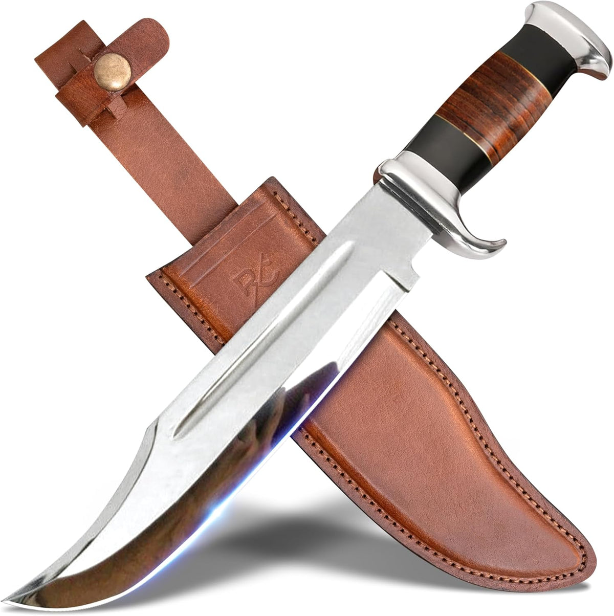 14" Crocodile Dundee Bowie Knife with Sheath-Hunting Knife with Sheath-Mirror Polished Survival Tactical Knife,Cuchillos de caza for Camping, Outdoor, Bushcraft- Knives for Men