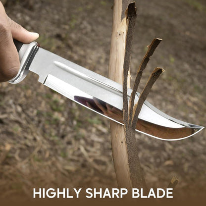 14" Crocodile Dundee Bowie Knife with Sheath-Hunting Knife with Sheath-Mirror Polished Survival Tactical Knife,Cuchillos de caza for Camping, Outdoor, Bushcraft- Knives for Men