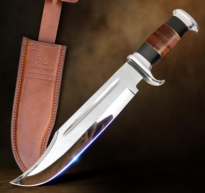 14" Crocodile Dundee Bowie Knife with Sheath-Hunting Knife with Sheath-Mirror Polished Survival Tactical Knife,Cuchillos de caza for Camping, Outdoor, Bushcraft- Knives for Men
