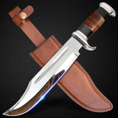 14" Crocodile Dundee Bowie Knife with Sheath-Hunting Knife with Sheath-Mirror Polished Survival Tactical Knife,Cuchillos de caza for Camping, Outdoor, Bushcraft- Knives for Men