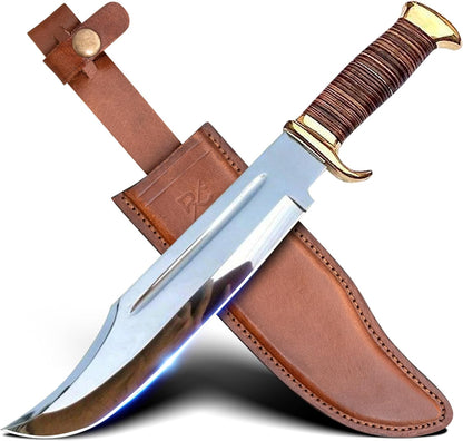 14" Crocodile Dundee Bowie Knife with Sheath-Hunting Knife with Sheath-Mirror Polished Survival Tactical Knife,Cuchillos de caza for Camping, Outdoor, Bushcraft- Knives for Men