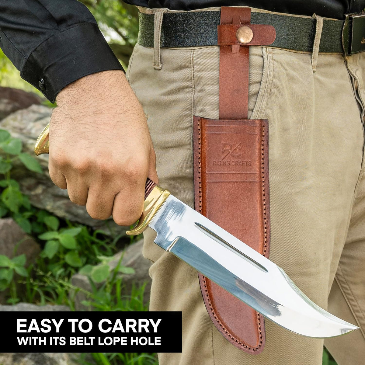 14" Crocodile Dundee Bowie Knife with Sheath-Hunting Knife with Sheath-Mirror Polished Survival Tactical Knife,Cuchillos de caza for Camping, Outdoor, Bushcraft- Knives for Men