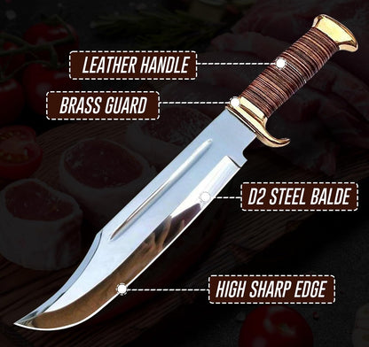 14" Crocodile Dundee Bowie Knife with Sheath-Hunting Knife with Sheath-Mirror Polished Survival Tactical Knife,Cuchillos de caza for Camping, Outdoor, Bushcraft- Knives for Men