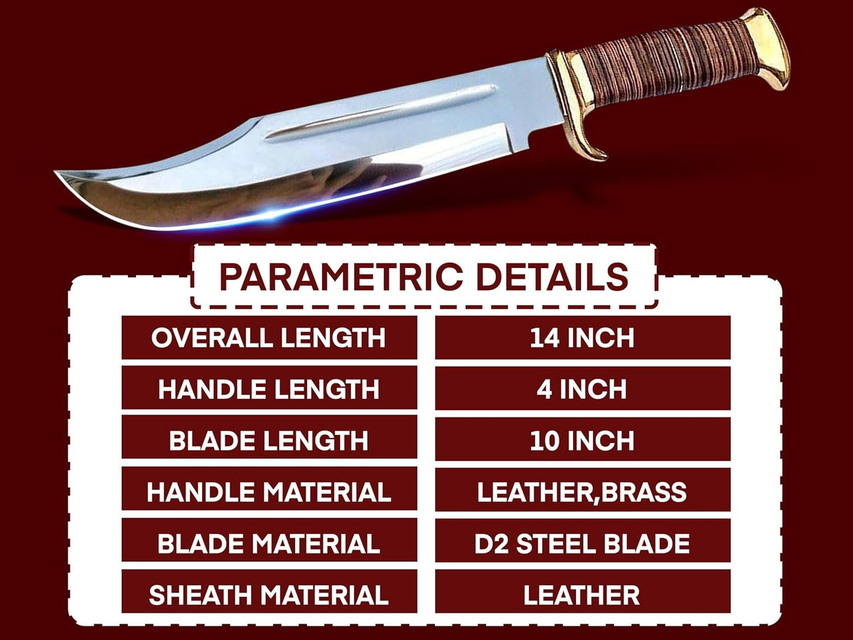 14" Crocodile Dundee Bowie Knife with Sheath-Hunting Knife with Sheath-Mirror Polished Survival Tactical Knife,Cuchillos de caza for Camping, Outdoor, Bushcraft- Knives for Men