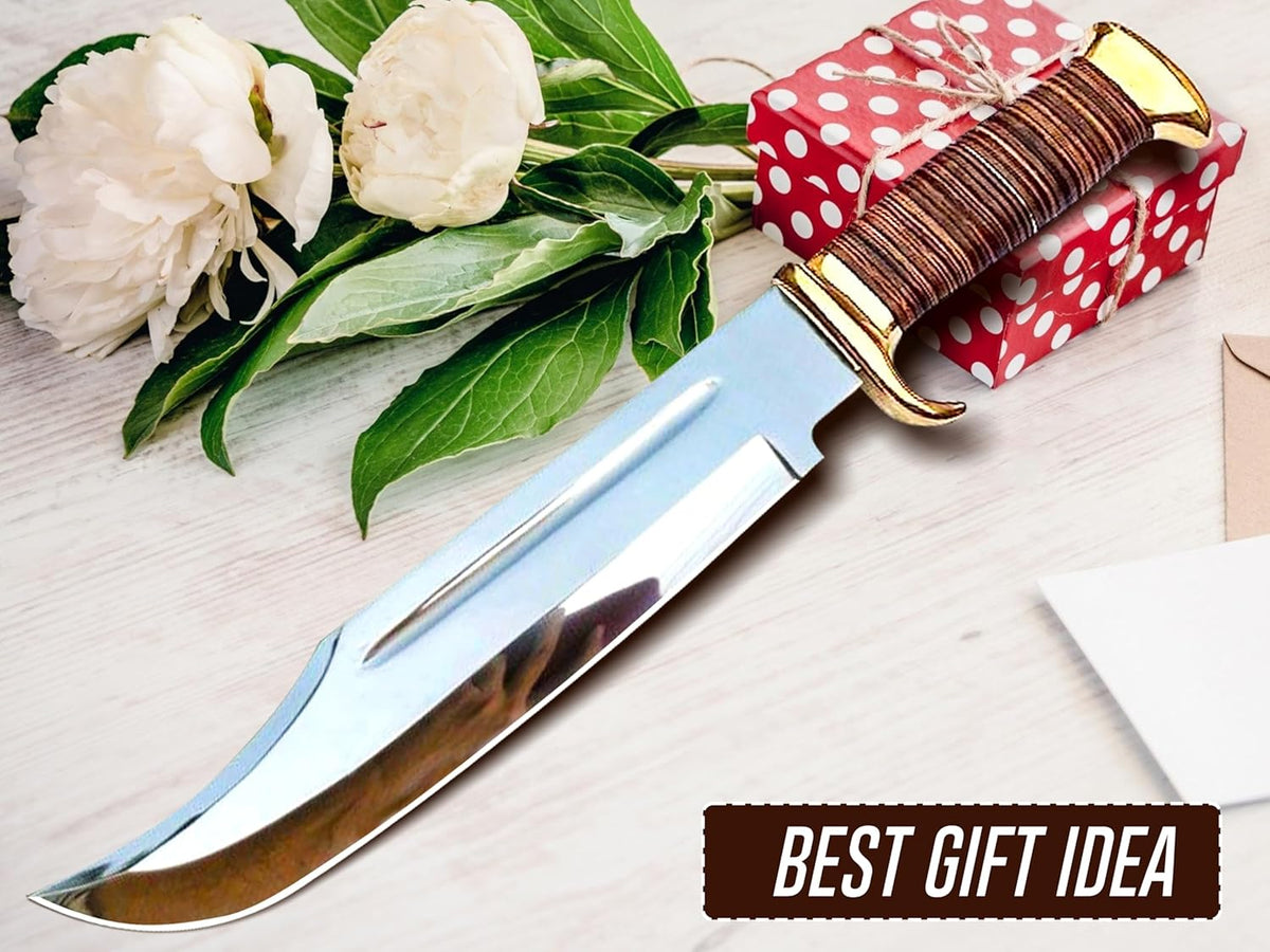 14" Crocodile Dundee Bowie Knife with Sheath-Hunting Knife with Sheath-Mirror Polished Survival Tactical Knife,Cuchillos de caza for Camping, Outdoor, Bushcraft- Knives for Men