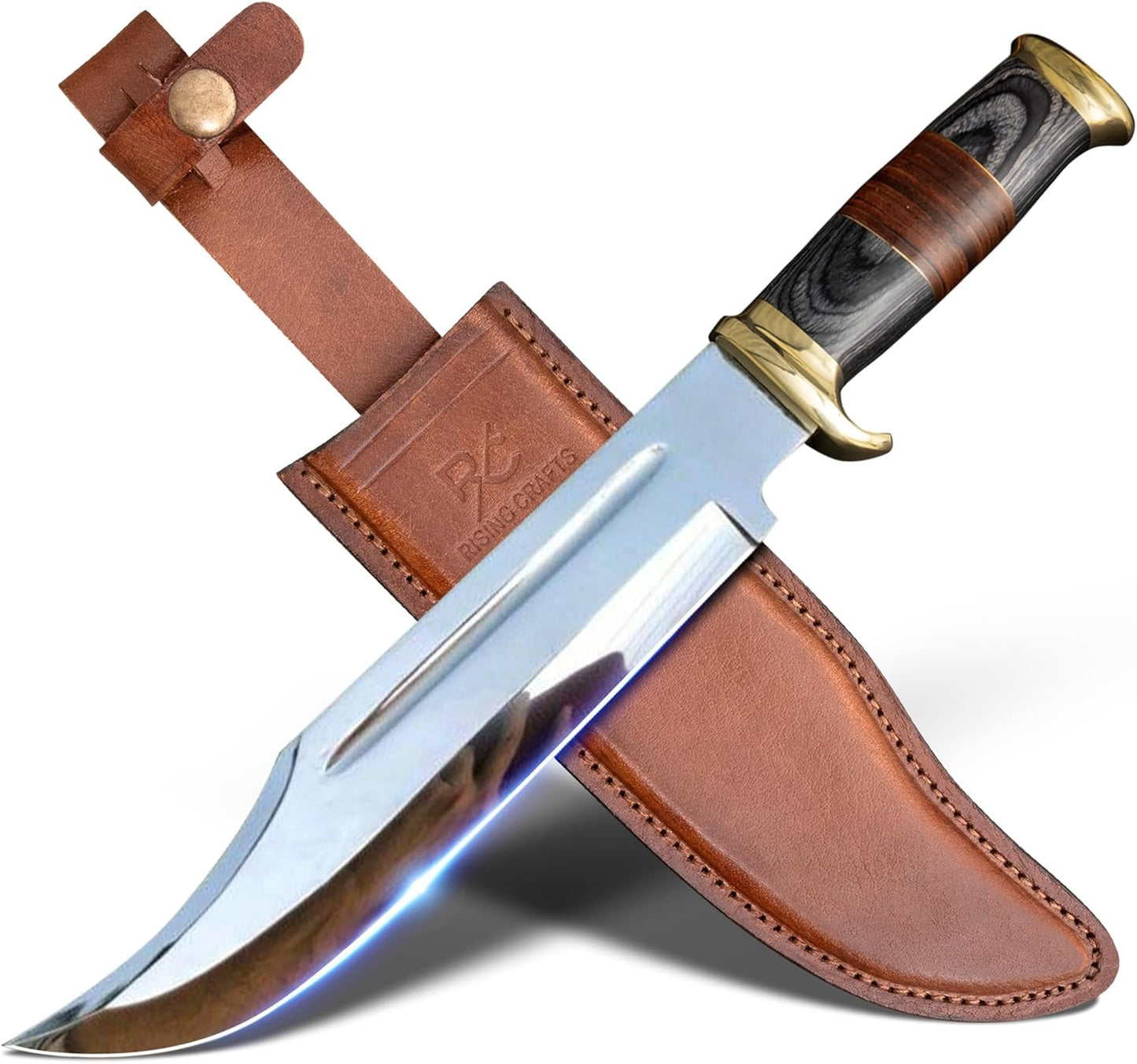 14" Crocodile Dundee Bowie Knife with Sheath-Hunting Knife with Sheath-Mirror Polished Survival Tactical Knife,Cuchillos de caza for Camping, Outdoor, Bushcraft- Knives for Men