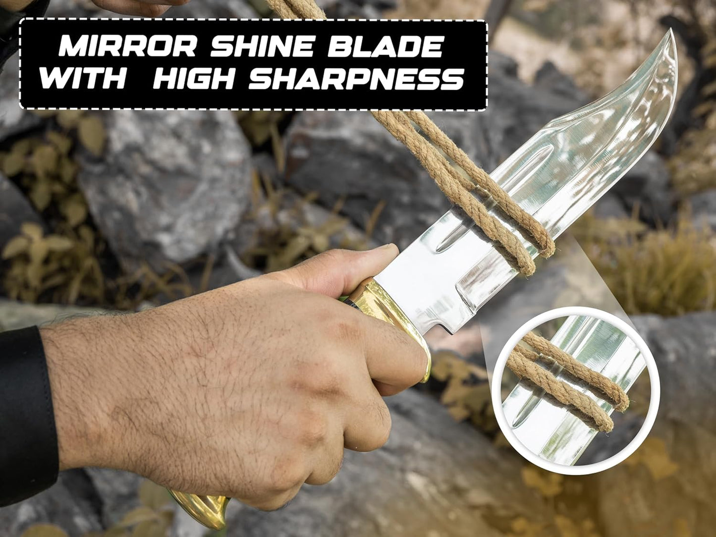 14" Crocodile Dundee Bowie Knife with Sheath-Hunting Knife with Sheath-Mirror Polished Survival Tactical Knife,Cuchillos de caza for Camping, Outdoor, Bushcraft- Knives for Men